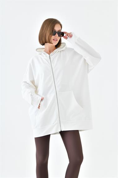 FTZ Women Kadın Fermuarlı Sweat  Ekru 10005