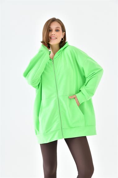 FTZ Women Kadın Fermuarlı Sweat  N.Yeşil 10005