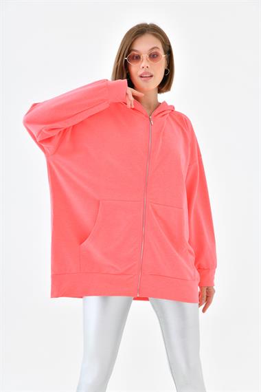 FTZ Women Kadın Fermuarlı Sweat  N.Fuşya 10005