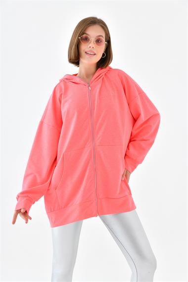 FTZ Women Kadın Fermuarlı Sweat  N.Fuşya 10005