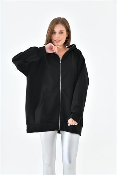 FTZ Women Kadın Fermuarlı Sweat  Siyah 10005