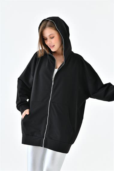 FTZ Women Kadın Fermuarlı Sweat  Siyah 10005