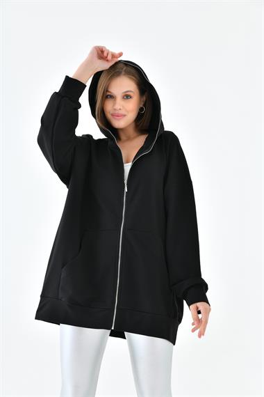 FTZ Women Kadın Fermuarlı Sweat  Siyah 10005