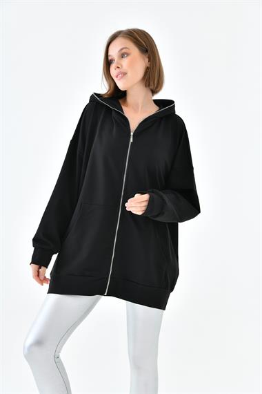FTZ Women Kadın Fermuarlı Sweat  Siyah 10005