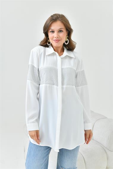 FTZ Women Kadın File Detaylı Gömlek  Ekru 30796