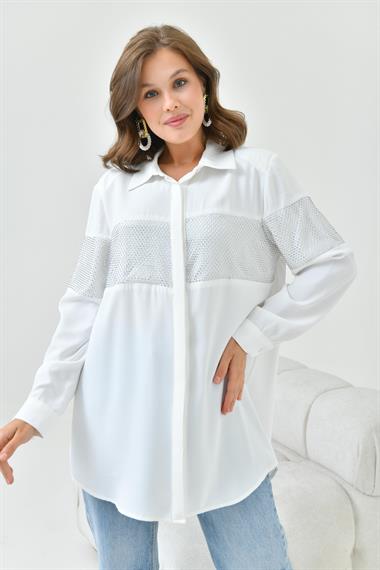 FTZ Women Kadın File Detaylı Gömlek  Ekru 30796