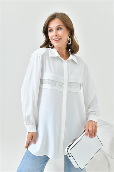 FTZ Women Kadın File Detaylı Gömlek  Ekru 30797