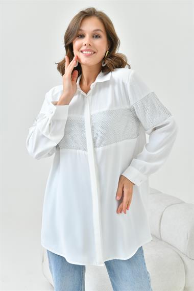FTZ Women Kadın File Detaylı Gömlek  Ekru 30796