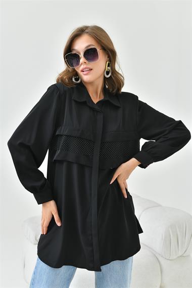FTZ Women Kadın File Detaylı Gömlek  Siyah 30797