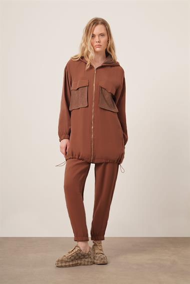 FTZ Women Kadın File Detaylı Pantolonlu Takım  Kahve 30713
