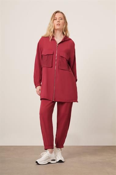 FTZ Women Kadın File Detaylı Pantolonlu Takım  Bordo 30713