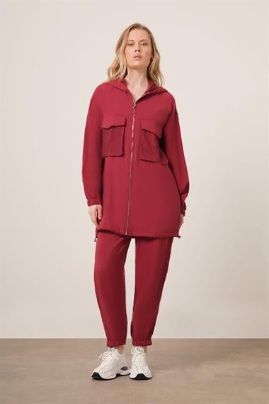 FTZ Women Kadın File Detaylı Pantolonlu Takım  Bordo 30713