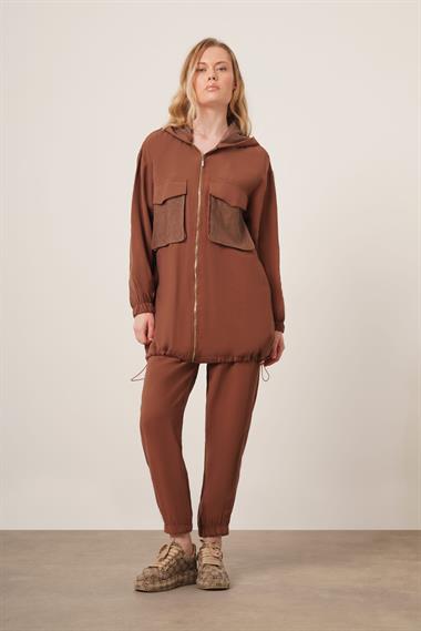 FTZ Women Kadın File Detaylı Pantolonlu Takım  Kahve 30713