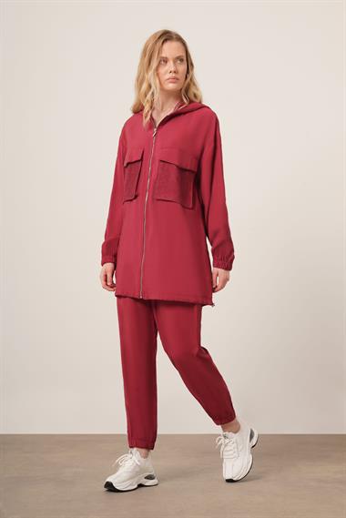 FTZ Women Kadın File Detaylı Pantolonlu Takım  Bordo 30713