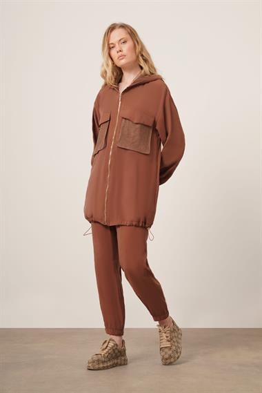 FTZ Women Kadın File Detaylı Pantolonlu Takım  Kahve 30713