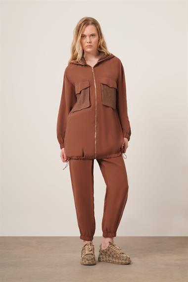 FTZ Women Kadın File Detaylı Pantolonlu Takım  Kahve 30713