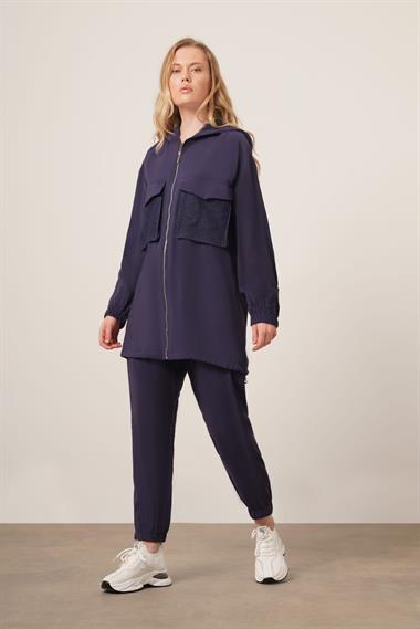 FTZ Women Kadın File Detaylı Pantolonlu Takım  Lacivert 30713