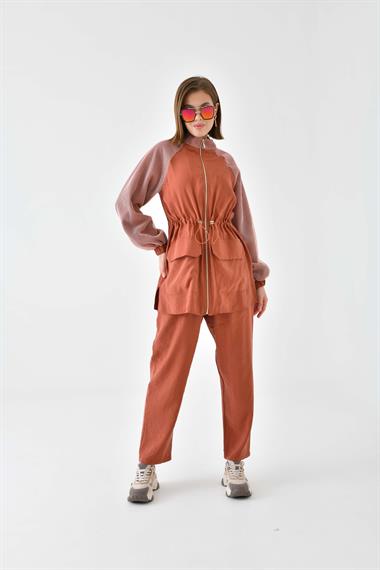 FTZ Women Kadın File Detaylı Takım  Kiremit 30709