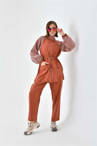 FTZ Women Kadın File Detaylı Takım  Kiremit 30709