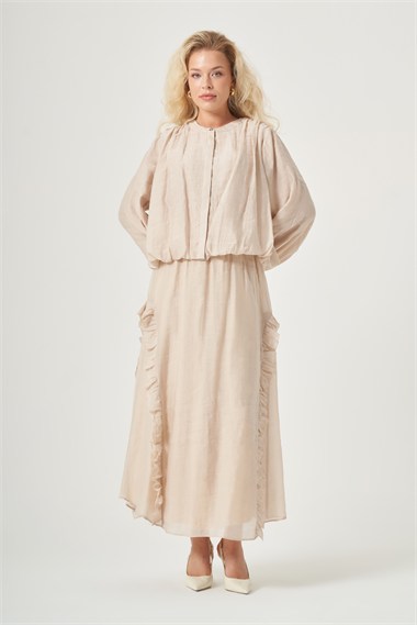 FTZ Women Kadın Fırfır Detay Helena Takım  Beige 31456