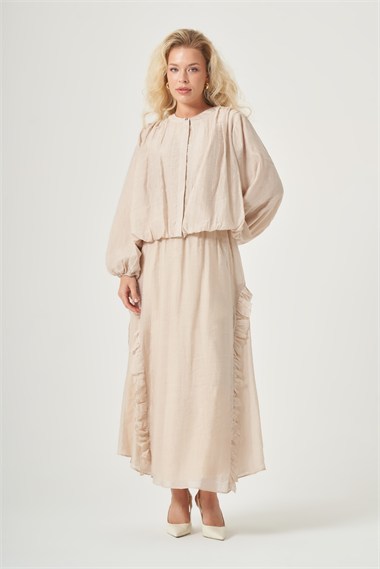 FTZ Women Kadın Fırfır Detay Helena Takım  Beige 31456