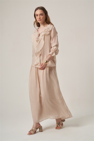 FTZ Women Kadın Fırfır Detay Helena Takım  Beige 31409