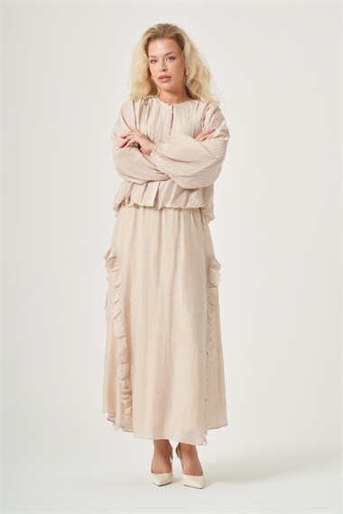 FTZ Women Kadın Fırfır Detay Helena Takım  Beige 31456