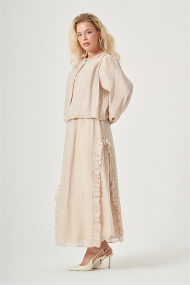 FTZ Women Kadın Fırfır Detay Helena Takım  Beige 31456
