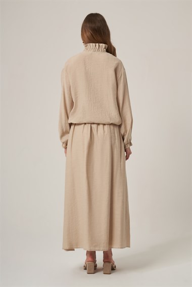 FTZ Women Kadın Fırfır Detay Keten Etekli Takım  Beige 31411