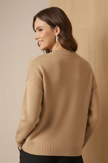 FTZ Women Kadın Fiyonk Detaylı Kazak  Bej 20790