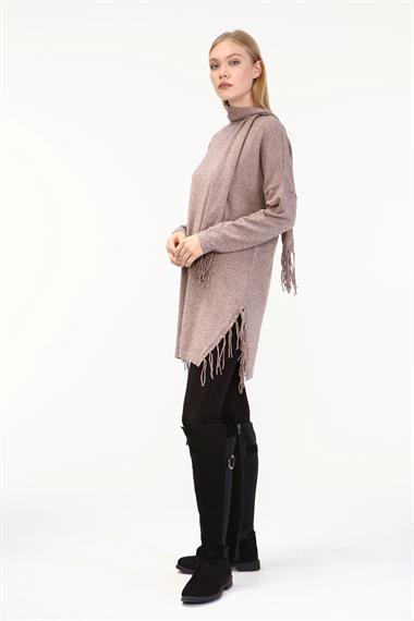 FTZ Women Kadın Fularlı Triko  Beige 21-1331