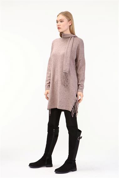 FTZ Women Kadın Fularlı Triko  Beige 21-1331