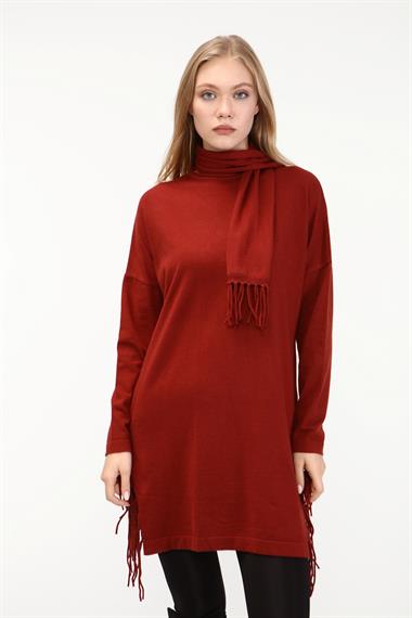 FTZ Women Kadın Fularlı Triko  Kiremit 21-1331