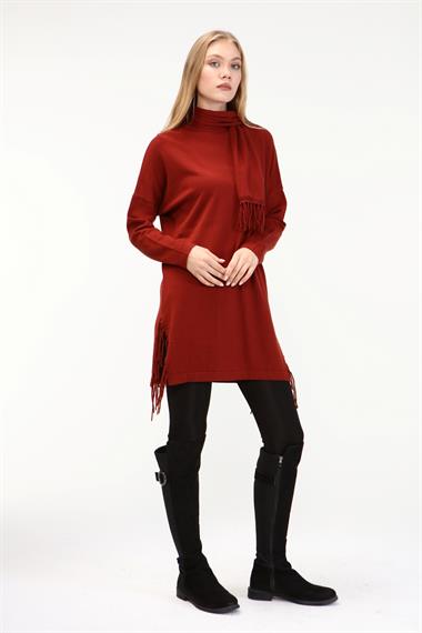 FTZ Women Kadın Fularlı Triko  Kiremit 21-1331