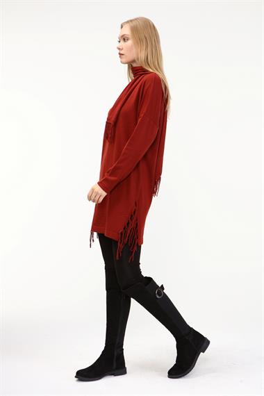 FTZ Women Kadın Fularlı Triko  Kiremit 21-1331