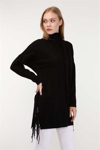 FTZ Women Kadın Fularlı Triko  Siyah 21-1331