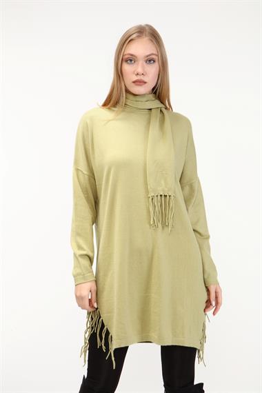 FTZ Women Kadın Fularlı Triko  Yeşil 21-1331