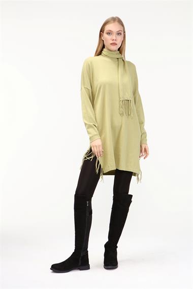 FTZ Women Kadın Fularlı Triko  Yeşil 21-1331