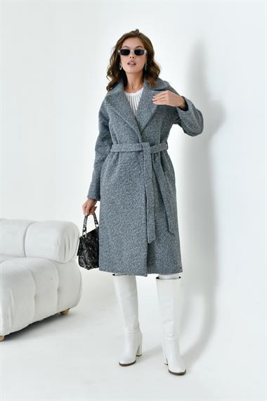 FTZ Women Kadın Geniş Yaka Kaban  Gri 30627