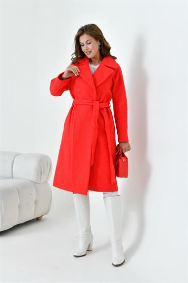 FTZ Women Kadın Geniş Yaka Kaban  Kırmızı 30627