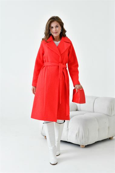 FTZ Women Kadın Geniş Yaka Kaban  Kırmızı 30627