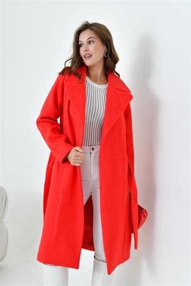 FTZ Women Kadın Geniş Yaka Kaban  Kırmızı 30627