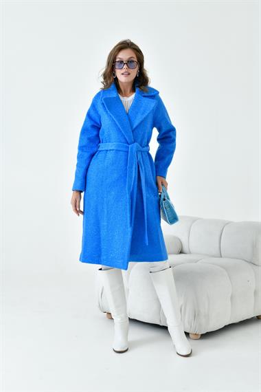 FTZ Women Kadın Geniş Yaka Kaban  Saks Mavi 30627