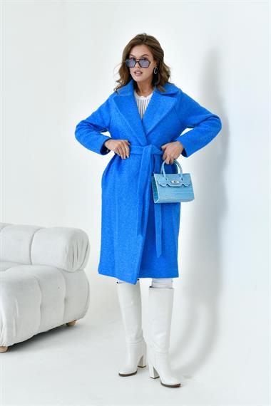 FTZ Women Kadın Geniş Yaka Kaban  Saks Mavi 30627