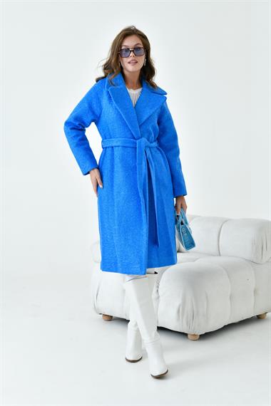 FTZ Women Kadın Geniş Yaka Kaban  Saks Mavi 30627