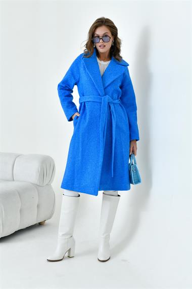 FTZ Women Kadın Geniş Yaka Kaban  Saks Mavi 30627