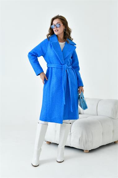 FTZ Women Kadın Geniş Yaka Kaban  Saks Mavi 30627