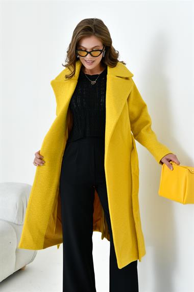 FTZ Women Kadın Geniş Yaka Kaban  Sarı 30627