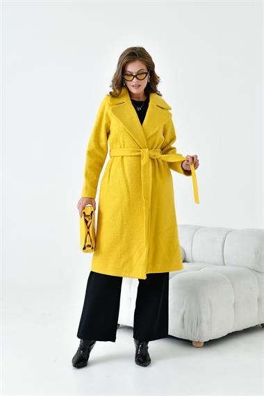 FTZ Women Kadın Geniş Yaka Kaban  Sarı 30627