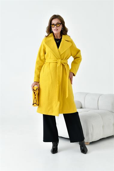 FTZ Women Kadın Geniş Yaka Kaban  Sarı 30627